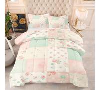 KADFGUGA Patchwork Floral Pattern in Soft Pink,Green,and Blue,Super King Size Duvet Set-3 Pieces,Soft and Comfortable,Machine Washable Duvet Coverless,with 2 Pillowcases