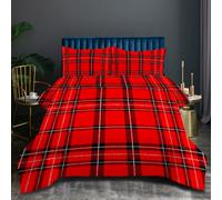 KADFGUGA Red and Black Checkered Christmas Pattern,Single Size Duvet Set-3 Pieces, Soft and Comfortable, Machine Washable Duvet Coverless, with 2 Pillowcases