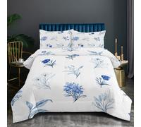 KADFGUGA Summer Azure Blue Blossom Super King Size Duvet Set-3 Pieces, Soft and Comfortable, Machine Washable Duvet Coverless, with 2 Pillowcases