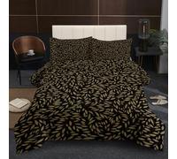 KADFGUGA Summer Black Gold Leaf King Size Duvet Set-3 Pieces, Soft and Comfortable, Machine Washable Duvet Coverless, with 2 Pillowcases (King, Black Gold Leaf E)