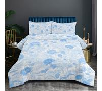 KADFGUGA Summer Blue Rose Garden Theme Flower Single Size Duvet Set-3 Pieces, Soft and Comfortable, Machine Washable Duvet Coverless, with 2 Pillowcases