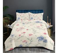 KADFGUGA Summer Pale Blue Pink Blossoms King Size Duvet Set-3 Pieces, Soft and Comfortable, Machine Washable Duvet Coverless, with 2 Pillowcases