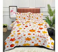 KADFGUGA White Autumn Harvest Mix Autumn Pumpkin Maple Spray Super King Size Duvet Set-3 Pieces, Soft and Comfortable, Machine Washable Duvet Coverless, with 2 Pillowcases