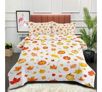 KADFGUGA White Autumn Harvest Mix Fall Maple Pumpkin Print Super King Size Duvet Set-3 Pieces, Soft and Comfortable, Machine Washable Duvet Coverless, with 2 Pillowcases
