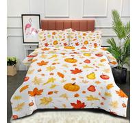 KADFGUGA White Autumn Harvest Mix Maple Leaf Pumpkin Pear Super King Size Duvet Set-3 Pieces, Soft and Comfortable, Machine Washable Duvet Coverless, with 2 Pillowcases