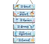 Kadiak 6 Pcs Ocean Decor Kids Room Decor Plaque Sign, Watercolor Ocean Inspirational Positive Quotes Wall Art Decor Hanging Sign for Teens Children Bedroom Princess Toddler Room-11
