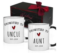 Kadiak Aunt & Uncle 2025 Mugs, 2-Pack White Porcelain Coffee Mugs, 11 Oz, Cylindrical Shape, Glossy Finish, Pregnancy Announcement Gift, First Time Aunt & Uncle Gift