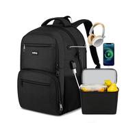 kadilong 17 Inch Insulated Cooler Backpack with Lunch Box & USB Charging Port,Lunch Backpack for Men Work Picnic College Travel,Laptop Backpack Computer Bag Meal Prep Backpack Water Resistant,Black