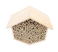 Kadimendium Hexagonal Bee House Wooden Bee Box for Attracting Pollinators in Your Garden, Solid Wood Construction, Size 8.07x6.69x3.74in