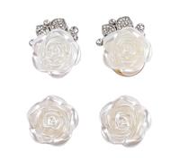 Kadimendium White Rose Button Cover Elegant Rhinestone Flower Design Perfect for Craft Projects 4 Pcs Set Durable ABS Material