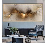 KADING Abstract Canvas Artwork Modern Painting: Grey Yellow Colorful Clouds Abstract Oil Painting Wall Picture for Living Room 70x145cm(28x57in) With Frame
