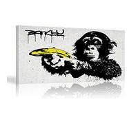 KADING Banksy Artwork Monkey Holding Banana Gun Poster Printed Canvas Painting Abstract Wall Art Pictrue for Living Room Home Decor 24x48inch/60x123cm With Framed