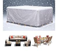 KADING Garden Furniture Cover Waterproof, 193x128x80cm/LxWxH Silver Rectangular Outdoor Patio Rattan Sofa Table and Chair Sofa Bistro Set Cover, Windproof Buckles, Anti UV/Tear 420D Oxford Fabric