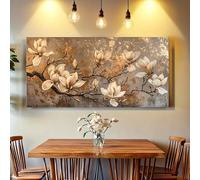 KADING Golden Abstract Magnolia Canvas Print - Large Wall Art Canvas Pictures, Modern Framed Wall Art for Home Office Decor 75x150cm(30x59in) With Frame Ready to hang