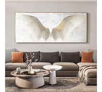 KADING Modern Art White Golden Angel Wings Canvas Painting Pure Warm Large Wall Posters Feather Prints for Living Room Decor 60x140cm(24x55in) Inner Frame