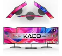 Kado - 3 Pack 27" Curved Monitor, 1920x1080, 1500R, 75Hz, VESA Mount, HDMI, for Office Gaming, Hybrid, Sim Racing, Built-in Speakers (C27 Trio Series)