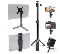 Kado Metal Portable Monitor Tablet Stand Tripod, Adjustable Height & Angle | 100x100mm 75x75mm Wall/Arm Mount Clamping, 360° Ball Head and 1/4" Screw Compact for Phone, Tablet, Projector, Camera, Webcam