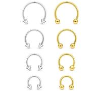 Kadogohno 16g 14k Gold Plated Horse Shoe Septum Nose Rings for Women 16 Gauge Surgical Steel Horseshoe Double Stud Hoop Daith Piercing Jewelry