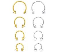 Kadogohno 16g 14k Gold Plated Spike Horse Shoe Septum Nose Rings for Women 16 Gauge Surgical Steel Horseshoe Double Stud Hoop Daith Piercing Jewelry