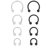 Kadogohno 16g Black Horse Shoe Septum Nose Rings for Women 16 Gauge Surgical Steel Horseshoe Double Stud Hoop Daith Piercing Jewelry