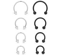 Kadogohno 16g Black Horse Shoe Septum Nose Rings for Women 16 Gauge Surgical Steel Horseshoe Double Stud Hoop Daith Piercing Jewelry