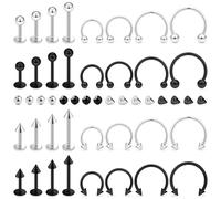 Kadogohno 16g Black Lip Rings Piercing Snakebite Jewelry Labret Snake Bites for Women Bulk Studs Surgical Stainless Steel