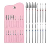 KADS 16Pcs Nail Drill Bits Set for Acrylic Gel Nails Polishing with PU Leather Storage Pouch Fits Electric Nail File, Efile & Drill Machine for Nail Art, Removal & Shaping (Pink)