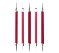 KADS 5PCS Nail Art Brushes Double ended Dotting Pen Set with 10 Diamond Tips - Alloy Metal Red Handle for Nail Design, Gel Polish, Acrylic Art, Manicure & Decoration Tools