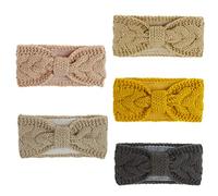 KADSXIYA 5 Pieces Women Winter Crochet Cable Knitted Headband Knotted Center Thicken Plush Lining Hairband Solid Color Chunky Ear Warmer Sports Turban