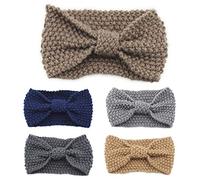 KADSXIYA 5Pcs Women Winter Crochet Knit Buttons Headband Solid Color Bowknot Ear Warmer