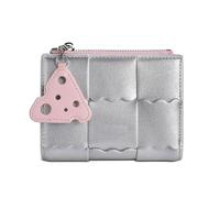 KADSXIYA Bank Card Cash Holder Girl Women Leather Purse Multi Slot Zipper Pocket Wallet, Silver