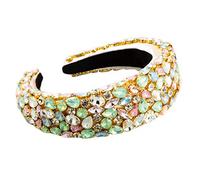 KADSXIYA Baroque Jewelry Chain Bandana Women Thick Sponge Wide Hair Hoop Colorful Waterdrop Glass Drill for Rhinestone Dance Head