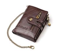 KADSXIYA Chain Wallets for Men Leather Bifold Wallet Men's Casual Purse Credit Card with Coin Pocket Business Travel Use, Coffee
