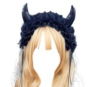 KADSXIYA Devil Horn Hairband Women Makeup Music Festival Makeup Pleated Lace Headband