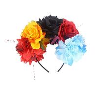 KADSXIYA Halloween Artificial Rose Peony Flower Headband Crown Multicolored Beaded Jewelry Wreath Day of The Dead Headpiece