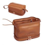 KADSXIYA Large Travel Cosmetic Bag Multifunctional Toiletry Makeup Bags for Women Girls, Brown, Double layer