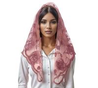 KADSXIYA Latin Mass Headscarf for Women Catholic Church Mantilla Scarf Headwrap Scarf, Pink Gray, As derailed discription