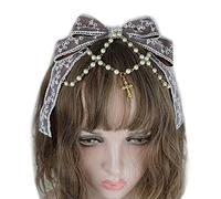 KADSXIYA Lolita Lace Bow Headdress with Pearl Chain Bowknot Headband Maid Anime Cosplay
