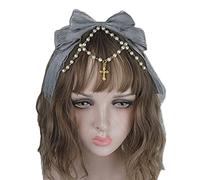 KADSXIYA Lolita Lace Bow Headdress with Pearl Chain Bowknot Headband Maid Anime Cosplay