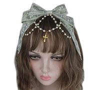 KADSXIYA Lolita Lace Bow Headdress with Pearl Chain Bowknot Headband Maid Anime Cosplay