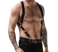 KADSXIYA Men Suspender PU Leather Harness Men Punk Chest Shoulder Belt Braces Shirt Belt, Black, As derailed discription