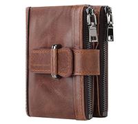 KADSXIYA Men's Business Leather Wallet RFID Blocking Credit Card Holder Clutch Bifold Purse Double Zipper Coin Pocket, Coffee