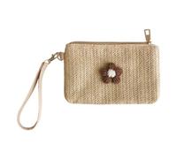 KADSXIYA Straw Woven Small Purse for Women Clutch Bag Portable Coin Change Wallet, Grassy yellow and br