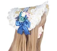 KADSXIYA Sweet Straw Cap Ribbon Bowknot Hairband Headdress Lolita Maid Gothic Headwear