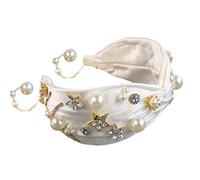 KADSXIYA Wedding Bridal Satin Twist Knot Headband Crystal Star Beaded Flower Hair Hoop Imitation Pearl Pendant Tassel Headdress