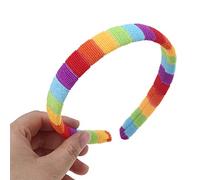 KADSXIYA Women Autumn Winter Plush Headband Rainbow Colorful Striped Elastic Hair Hoop Festival Party Wash Face Styling Headpiece