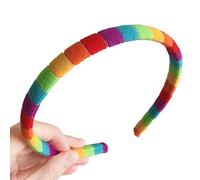 KADSXIYA Women Autumn Winter Plush Headband Rainbow Colorful Striped Elastic Hair Hoop Festival Party Wash Face Styling Headpiece