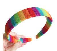 KADSXIYA Women Autumn Winter Plush Headband Rainbow Colorful Striped Elastic Hair Hoop Festival Party Wash Face Styling Headpiece
