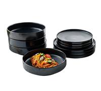 Kadum Black Ceramic Plates - Various Sizes & Sets | Matt Glazed, Dishwasher & Microwave Safe | Breakfast Plates, Pasta Plates & Dinner Plates (Plate Set of 12)