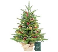 Kadunmina 2ft Pre-lit Table Top Christmas Tree, Small Artificial Xmas Tree with 50 LED Lights/177 PE&PVC Tips/Berries&Pinecones, 24 Inch Mini Tree with Burlap Base for Holiday Indoor Decor, 8 Modes